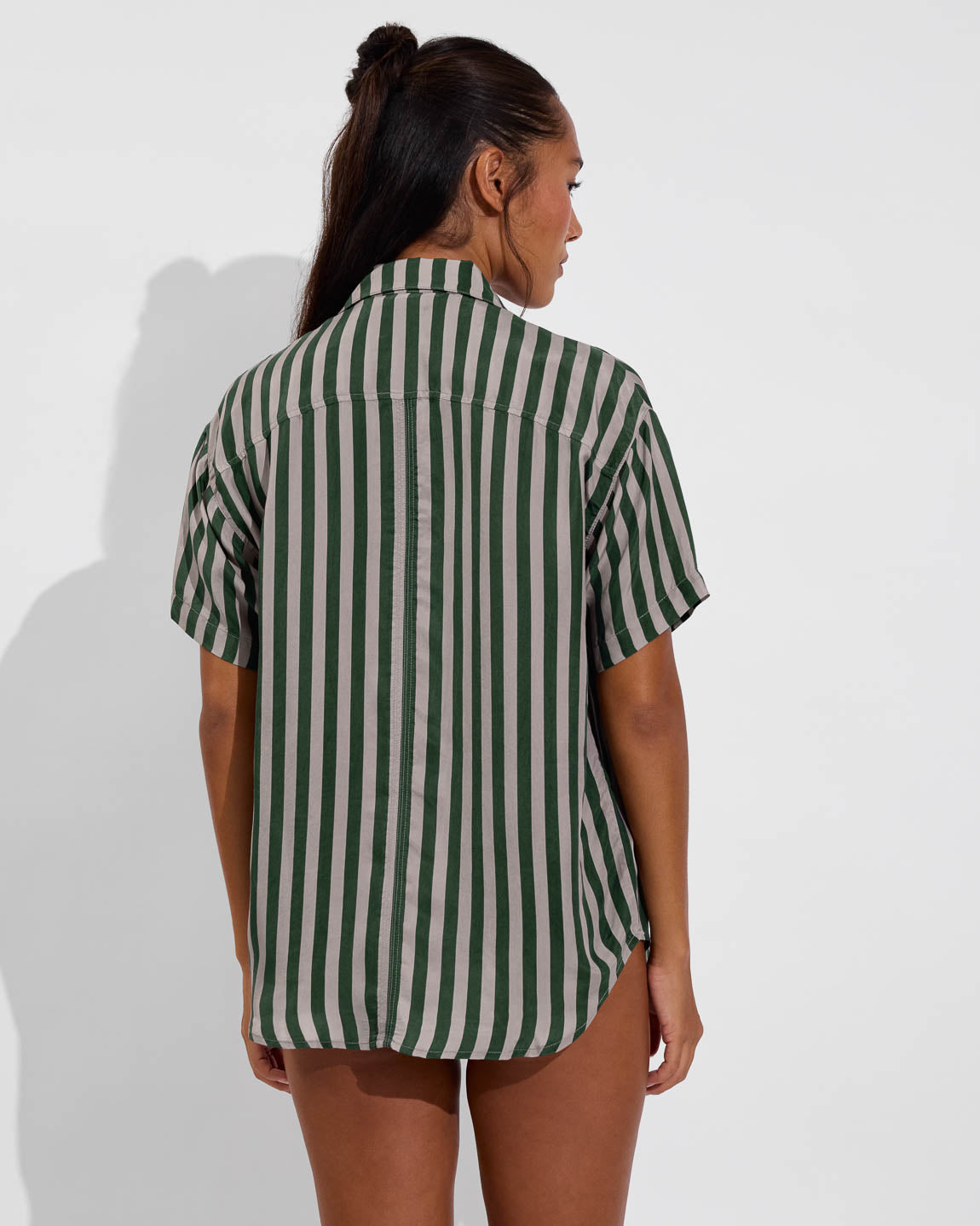 Day Trip Button Down - Riviera Stripe: Palm / Beach (Size S/M)