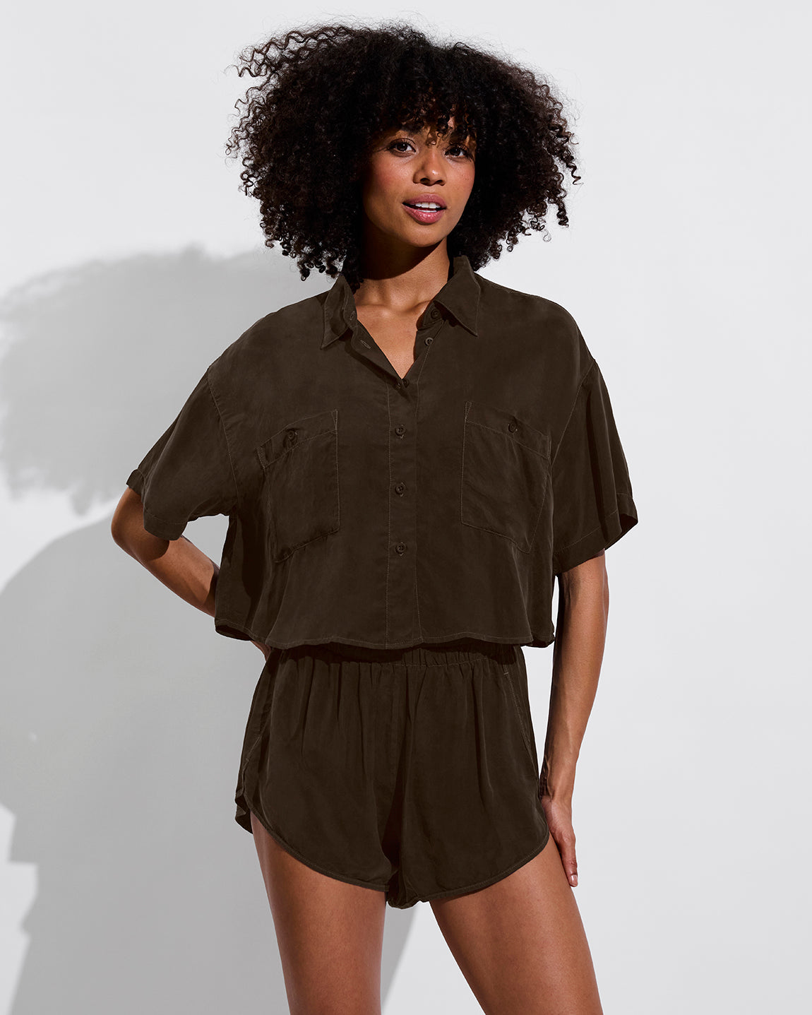 Day Trip Button Down *Cropped (Size S/M) + Day Trip Short - Cold Brew (Size S)