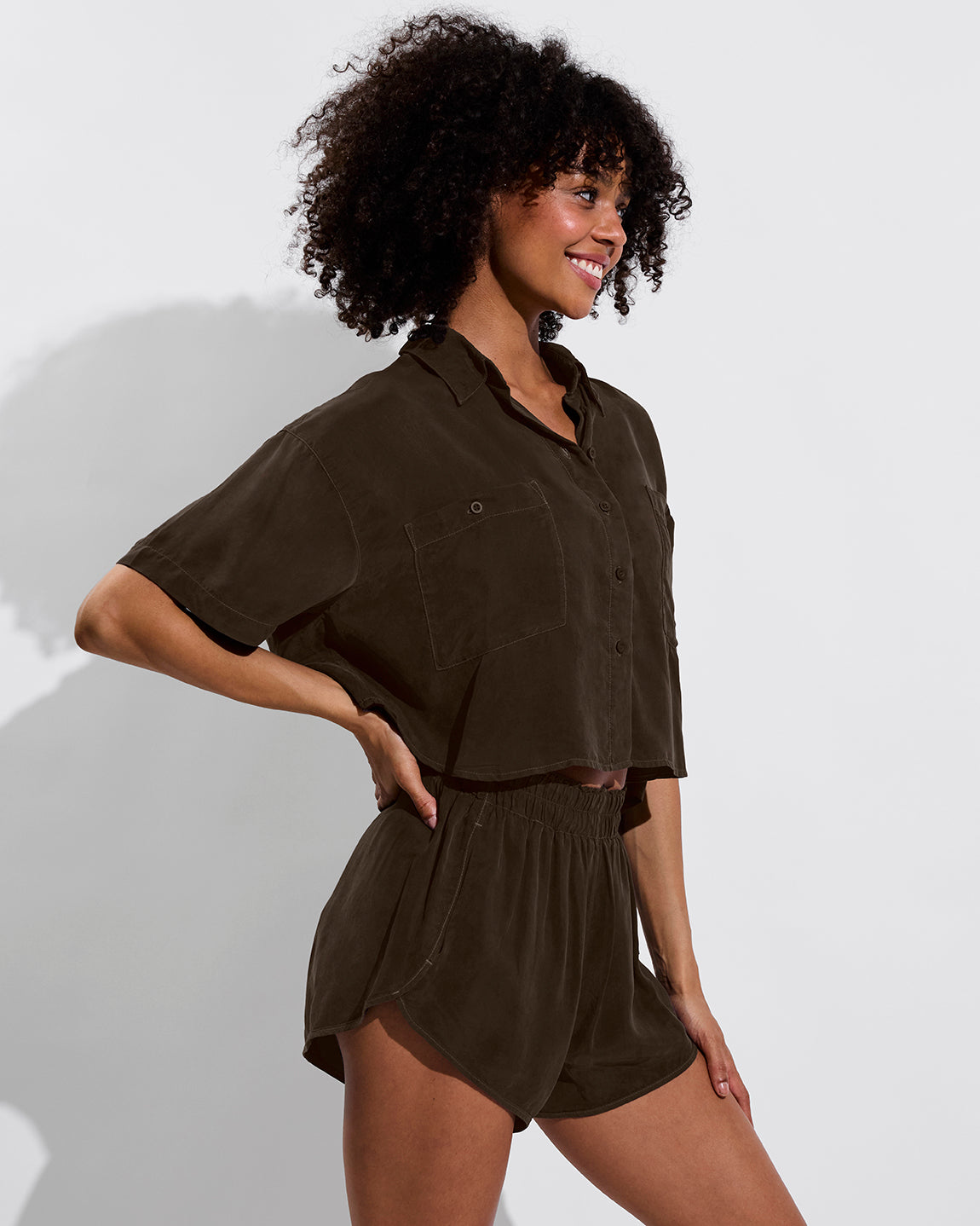 Day Trip Button Down *Cropped (Size S/M) + Day Trip Short - Cold Brew (Size S)