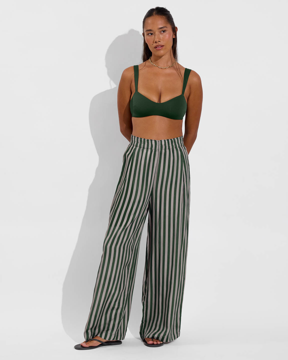 La Plage - Palm + Day Trip Pant - Riviera Stripe: Palm / Beach (Size S)