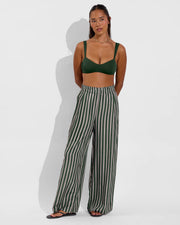 La Plage - Palm + Day Trip Pant - Riviera Stripe: Palm / Beach (Size S)