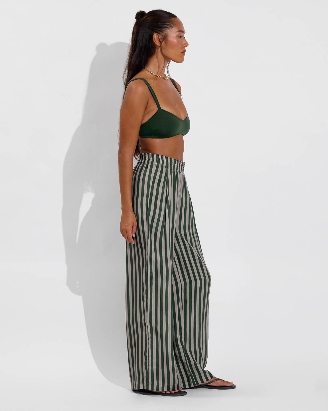 La Plage - Palm + Day Trip Pant - Riviera Stripe: Palm / Beach (Size S)