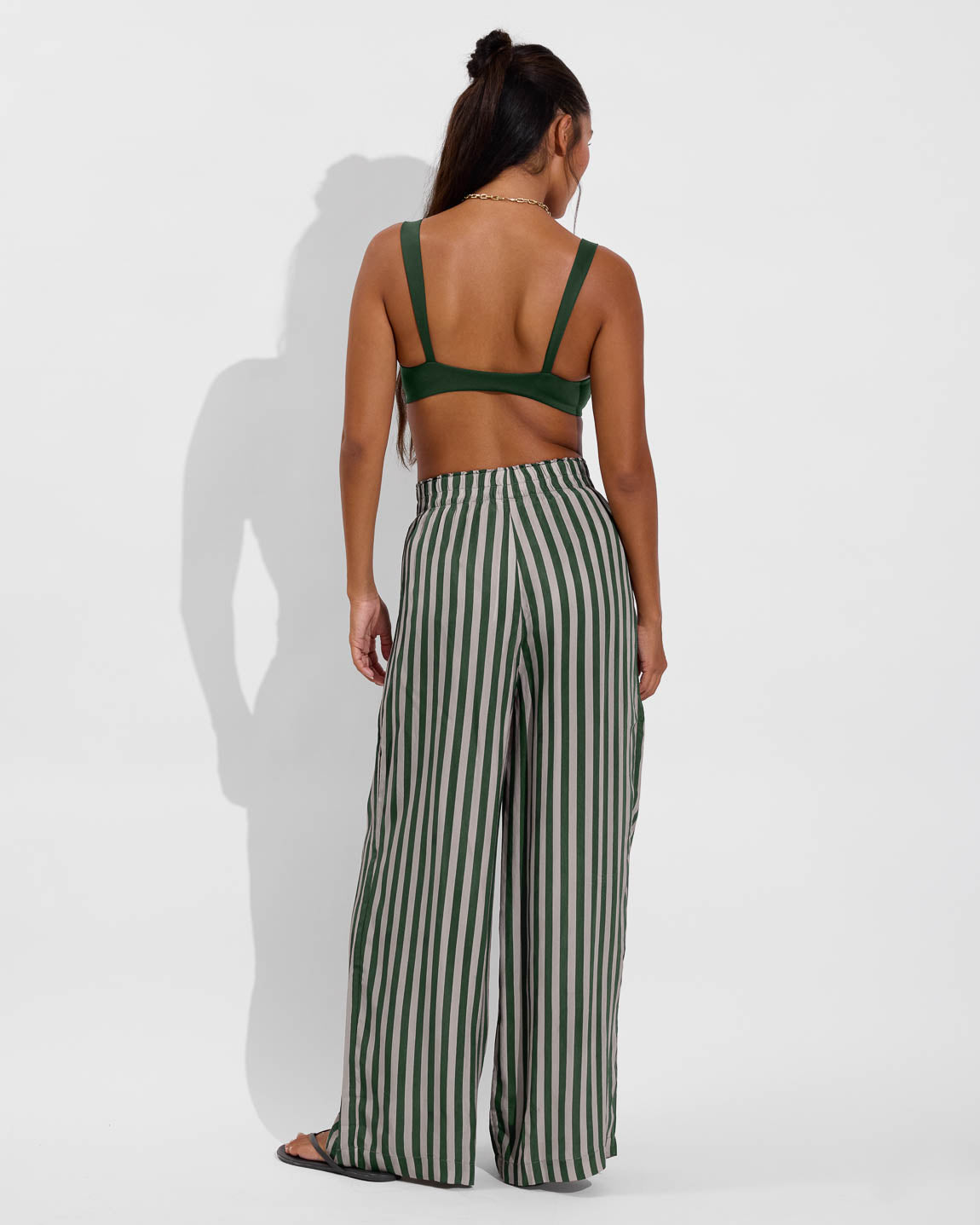 La Plage - Palm + Day Trip Pant - Riviera Stripe: Palm / Beach (Size S)
