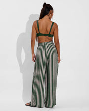 La Plage - Palm + Day Trip Pant - Riviera Stripe: Palm / Beach (Size S)