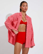 Getaway Button Down - Gingham: Sweet Chili Heat / Coconut (Size S/M) + Plunge Top - Sweet Chili Heat (Size S)