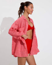 Getaway Button Down - Gingham: Sweet Chili Heat / Coconut (Size S/M) + Plunge Top - Sweet Chili Heat (Size S)