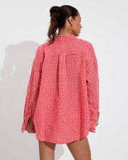 Getaway Button Down - Gingham: Sweet Chili Heat / Coconut (Size S/M)