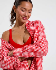 Getaway Button Down - Gingham: Sweet Chili Heat / Coconut (Size S/M) + Plunge Top - Sweet Chili Heat (Size S)