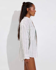 Getaway Button Down - Sandbar Stripe: Coconut / Tropics (Size S/M)
