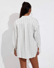 Getaway Button Down - Sandbar Stripe: Coconut / Tropics (Size S/M)