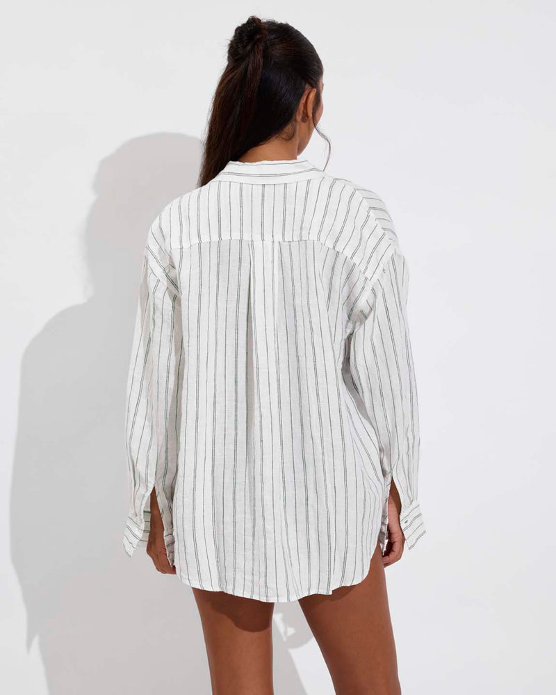 Getaway Button Down - Sandbar Stripe: Coconut / Tropics (Size S/M)