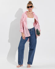 Getaway Button Down - Coastal Stripe: Sweet Chili Heat / Coconut (Size S/M) + Streamline Suit - Coconut (Size S)