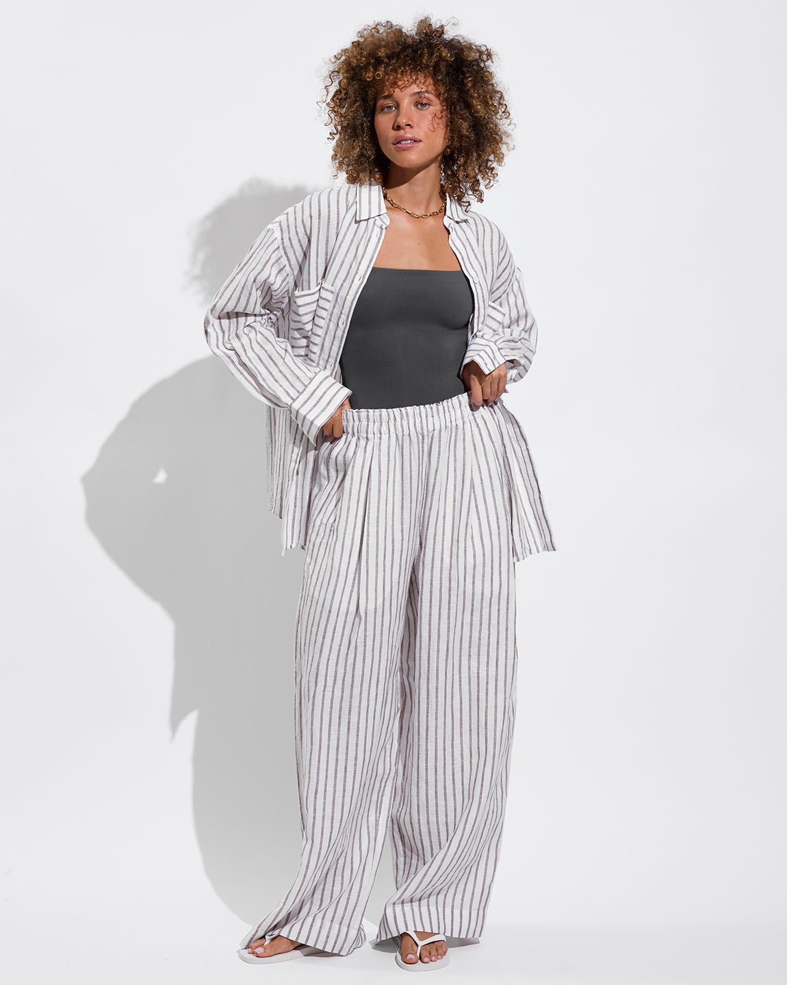 Retreat Suit - Eclipse + Getaway Button Down + Coastal Pant - Coconut / Stormy (Size S)