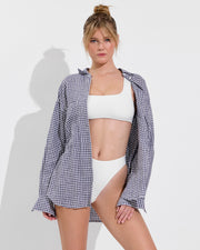 Getaway Button Down - Gingham: Varsity / Coconut (Size S/M) + Streamline Top + Throwback Bottom - Coconut (Size S)