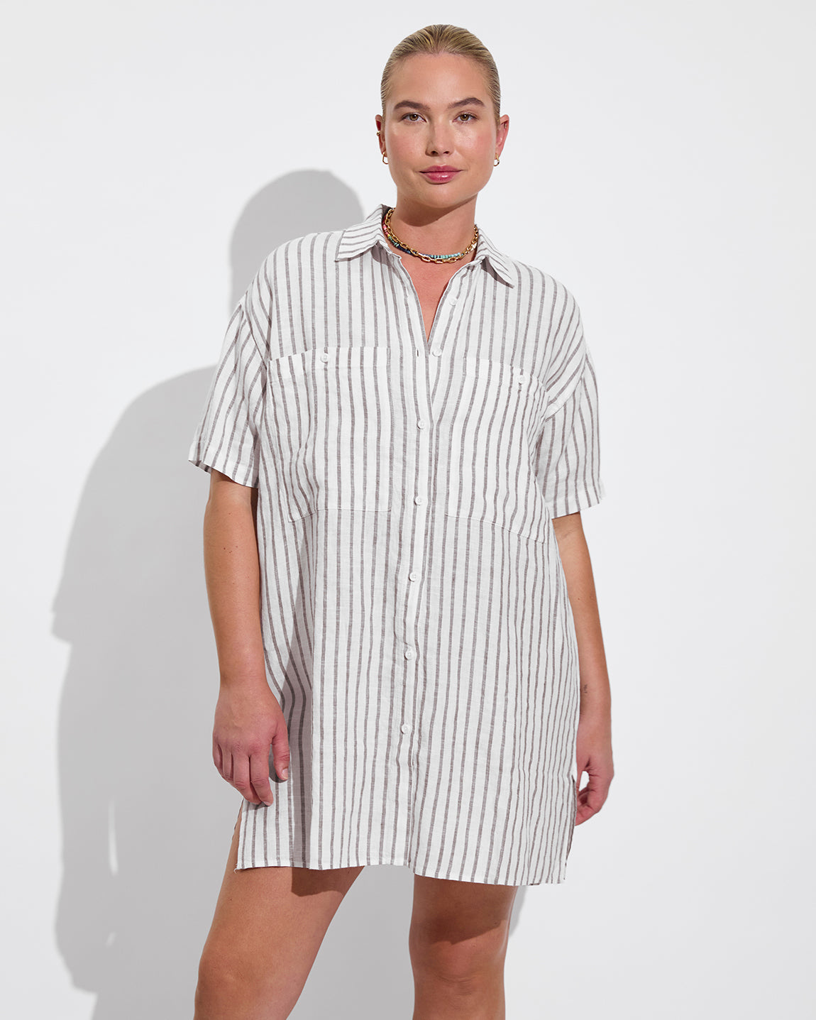 Getaway Mini Dress - Classic Stripe: Stormy / Coconut (Size L/XL)