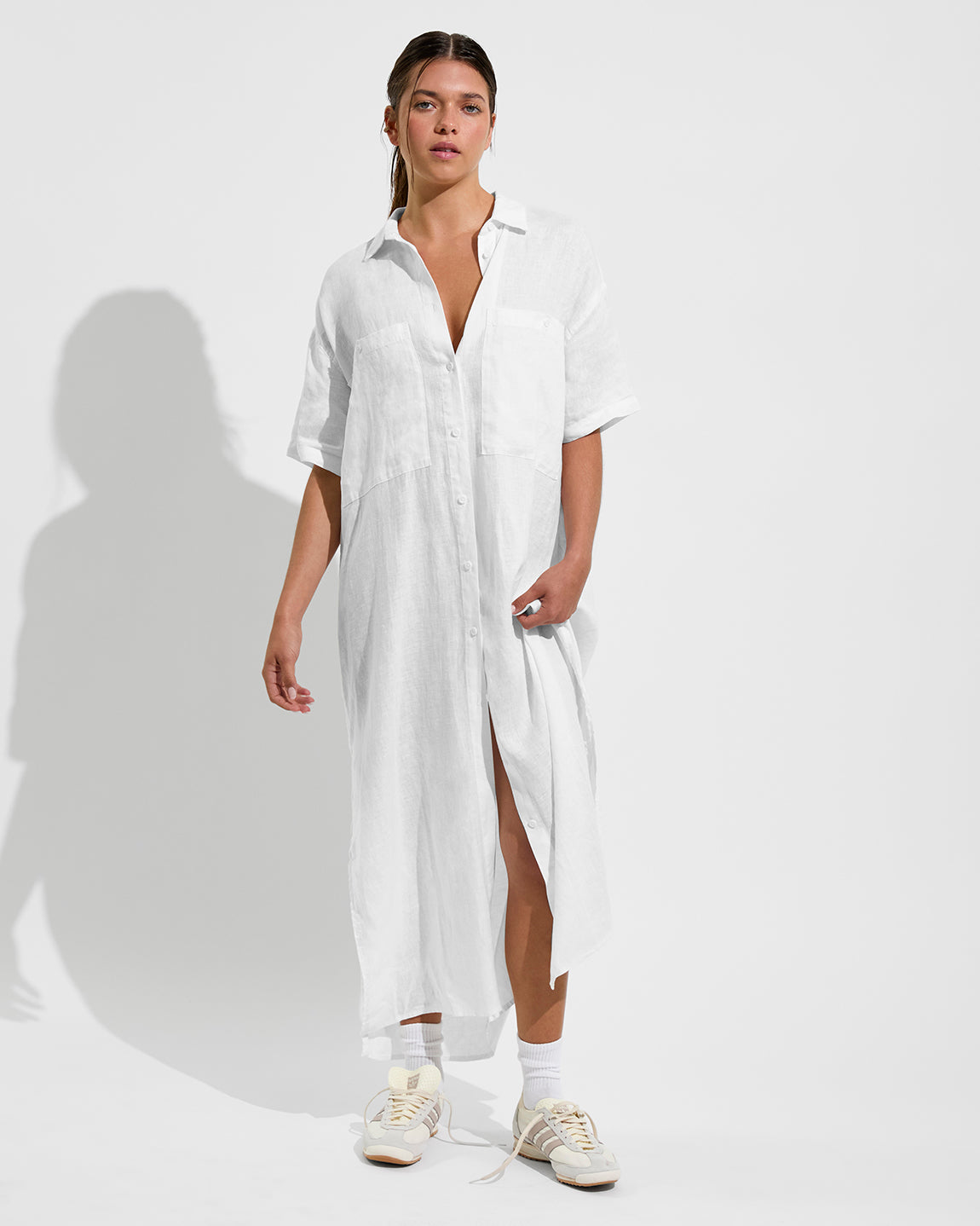 Getaway Shirt Dress White Linen Cover-up – Left On Friday