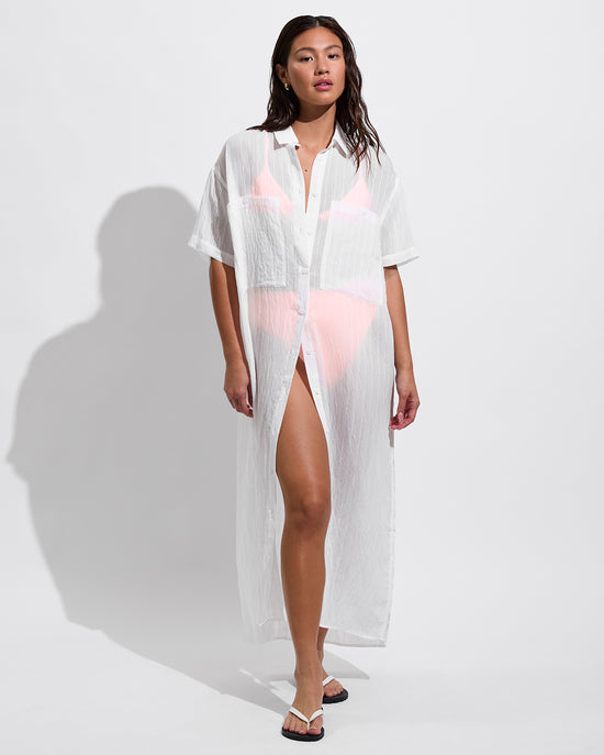Getaway Shirt Dress *Sheer Stripe - Coconut (Size S/M)