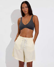 Sunday Top D+ (32DD, Size S) - Eclipse + Getaway Short 9" - Bungalow Stripe: Melt / Coconut (Size S)