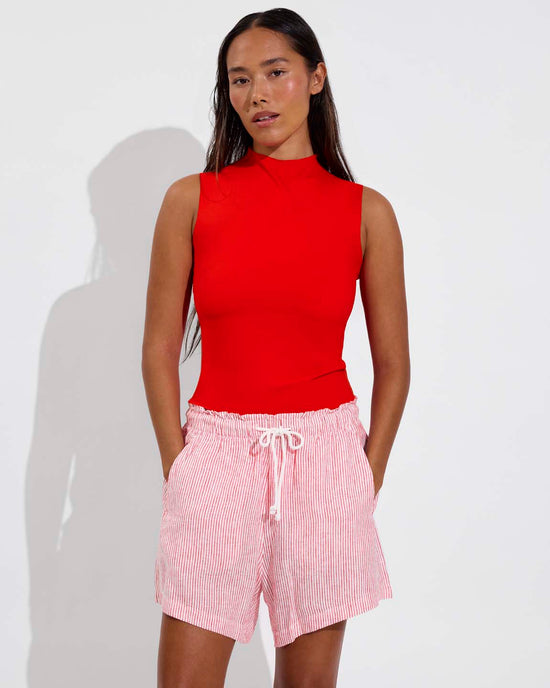 Rays Sleeveless Top - Sweet Chili Heat + Getaway Short 5" - Coastal Stripe: Sweet Chili Heat / Coconut (SIze S)