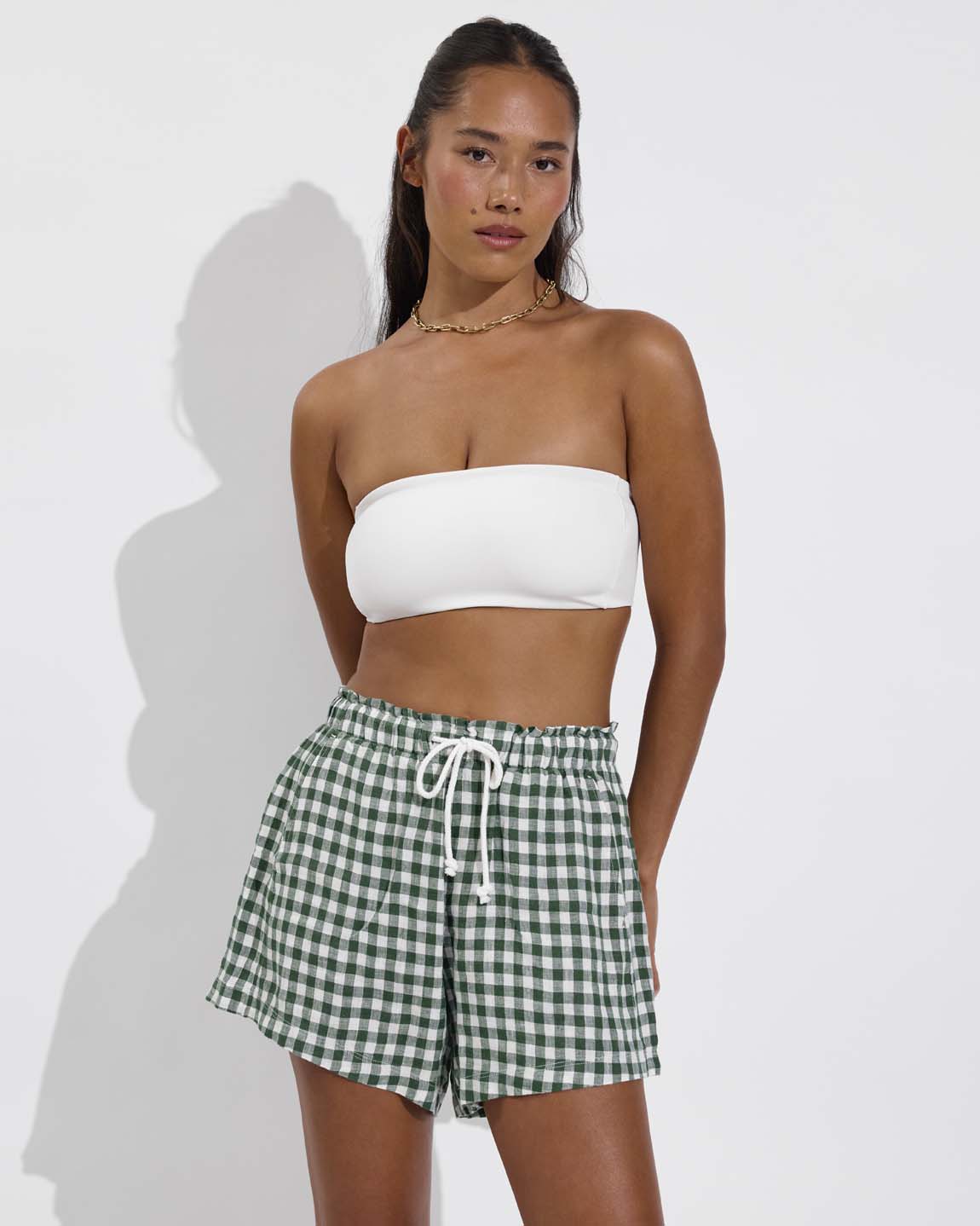 Tubular Top - Coconut (Size S) + Getaway Short 5" - Gingham: Tropics / Coconut (Size S)