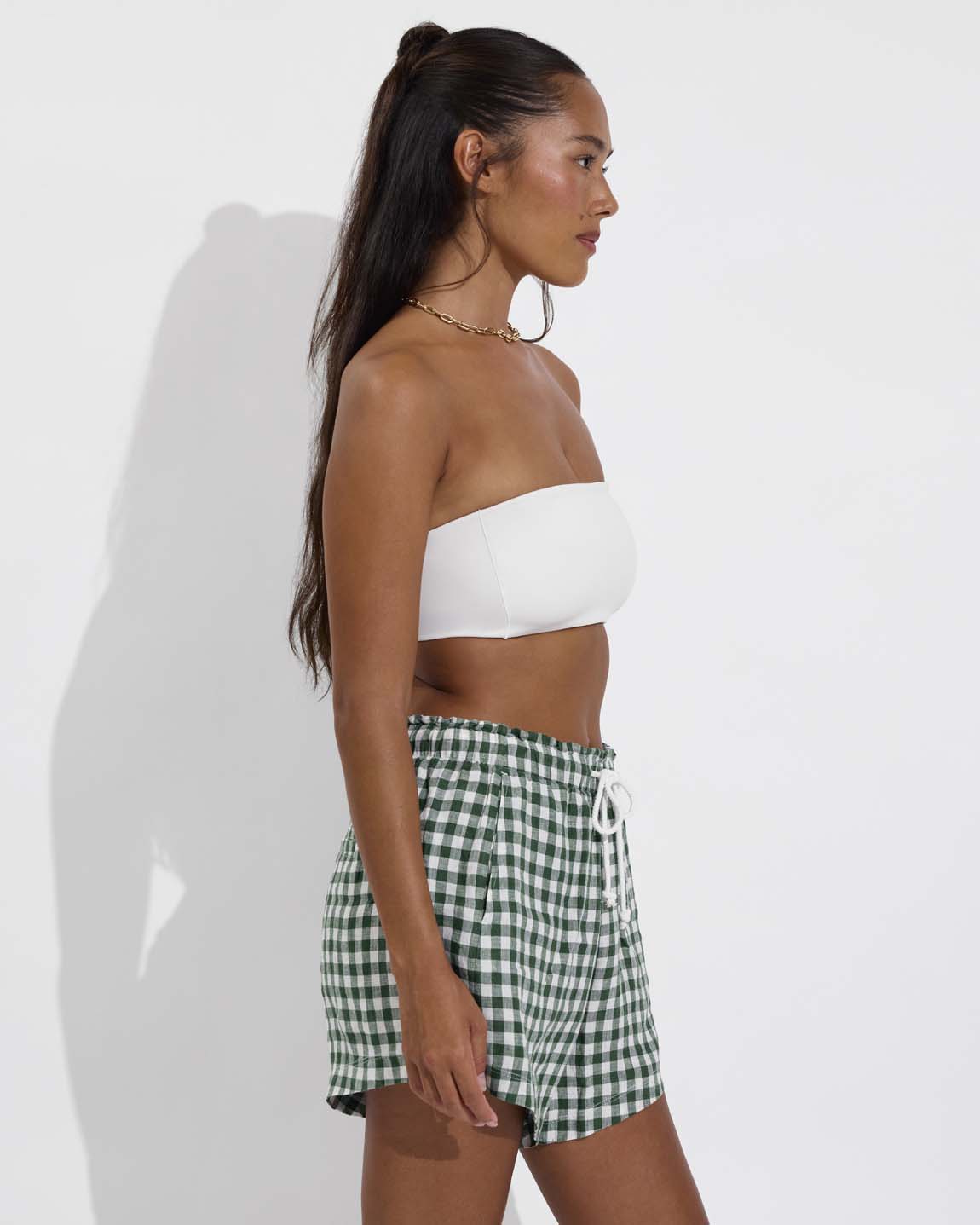 Tubular Top - Coconut (Size S) + Getaway Short 5" - Gingham: Tropics / Coconut (Size S)