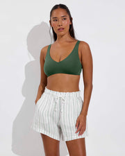 Sunday D+ - Tropics (32DD, Size S) + Getaway Short 5" - Sandbar Stripe: Coconut / Tropics (Size S)