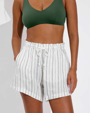 Sunday D+ - Tropics (32DD, Size S) + Getaway Short 5" - Sandbar Stripe: Coconut / Tropics (Size S)