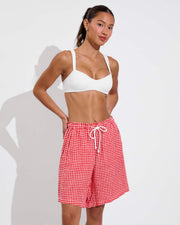 La Plage Top - Coconut + Getaway Short 9" - Gingham: Sweet Chili Heat / Coconut (Size S)