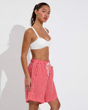 La Plage Top - Coconut + Getaway Short 9" - Gingham: Sweet Chili Heat / Coconut (Size S)