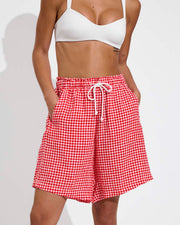 La Plage Top - Coconut + Getaway Short 9" - Gingham: Sweet Chili Heat / Coconut (Size S)