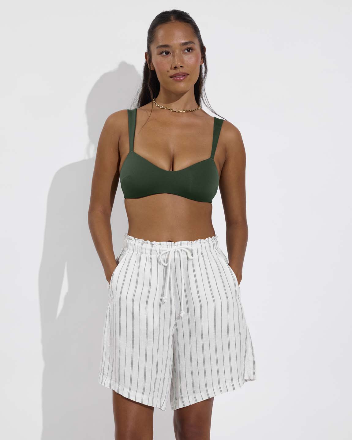 La Plage Top - Palm + Getaway Short 9" - Sandbar Stripe: Coconut / Tropics (Size S)