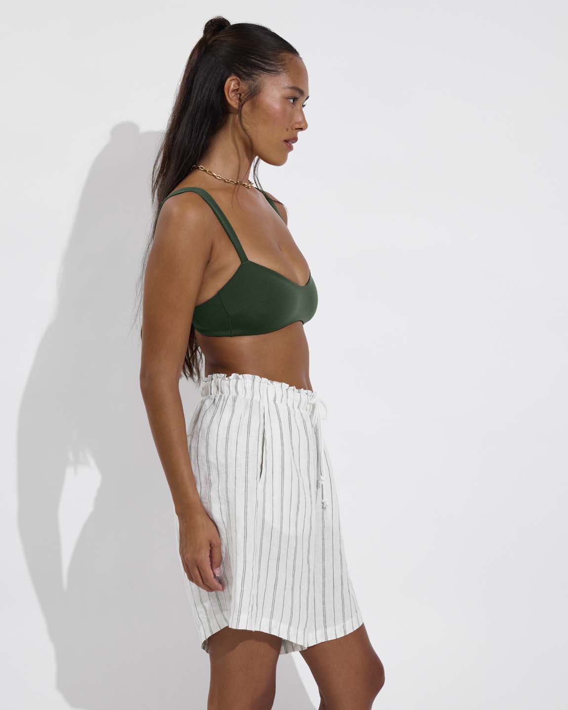 La Plage Top - Palm + Getaway Short 9" - Sandbar Stripe: Coconut / Tropics (Size S)