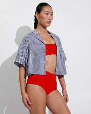 Pool Days Top + Barrel Bottom - Sweet Chili Heat + Leisure Shirt - Gingham: Varsity / Coconut (Size S)