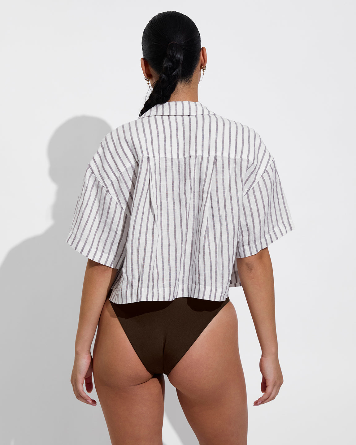 Leisure Shirt - Classic Stripe: Stormy/Coconut (Size S/M) + Super Hi Hi Bottom - Cold Brew (Size s)