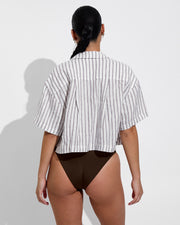 Leisure Shirt - Classic Stripe: Stormy/Coconut (Size S/M) + Super Hi Hi Bottom - Cold Brew (Size s)