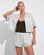 Sunday Suit D+ (36DD, Size L) - Cold Brew + Leisure Shirt + Getaway Short - Classic Stripe: Stormy / Coconut (Size L)