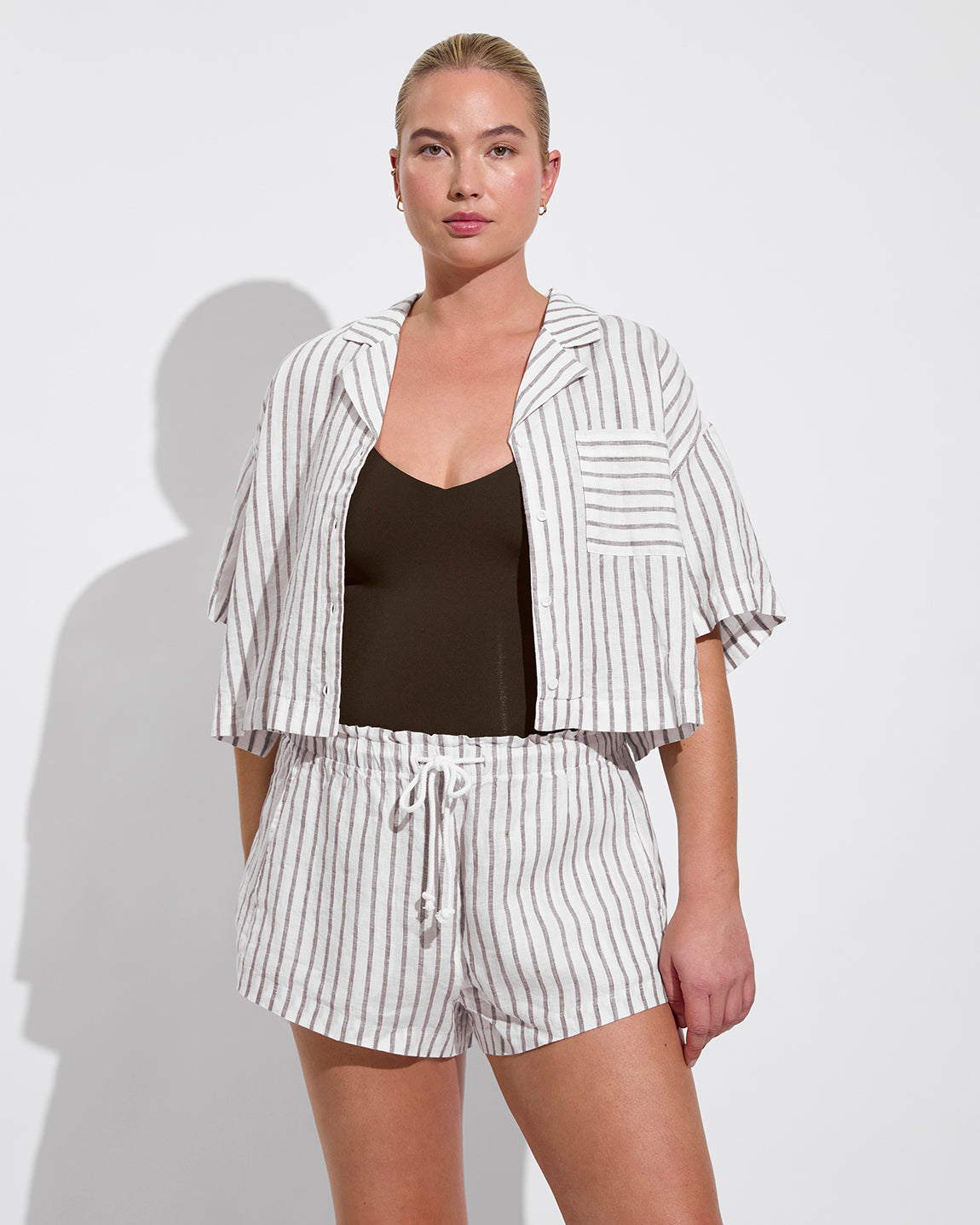 Sunday Suit D+ (36DD, Size L) - Cold Brew + Leisure Shirt + Getaway Short - Classic Stripe: Stormy / Coconut (Size L)