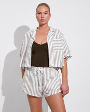 Sunday Suit D+ (36DD, Size L) - Cold Brew + Leisure Shirt + Getaway Short - Classic Stripe: Stormy / Coconut (Size L)