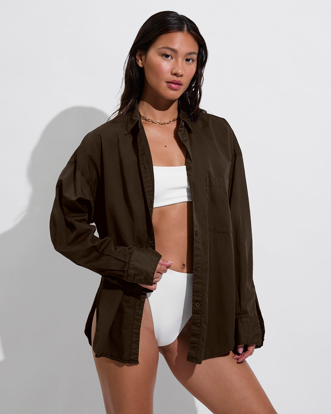 Port Button Down - Cold Brew (Size S/M) + Pool Days Top + Super Hi Hi Bottom - Coconut (Size S)