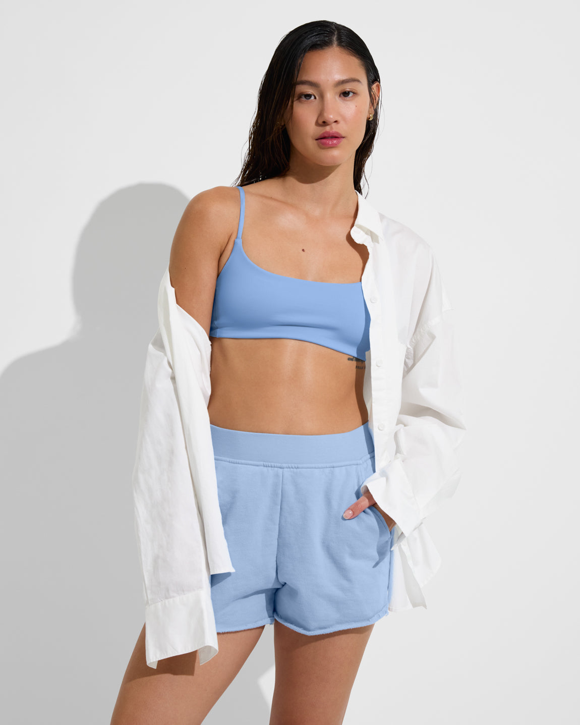 Tour Cropped Shirt - Coconut (Size S/M) + Sports & Rec Short - Blue Skies (Size S)