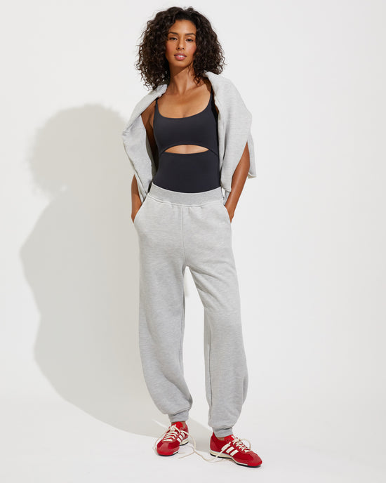 Peak Playsuit - Jet + Field Day Sweatpant - Heathered Grey (Size S)