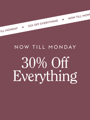 Promotional banner with '30% Off Everything' offer on a magenta background