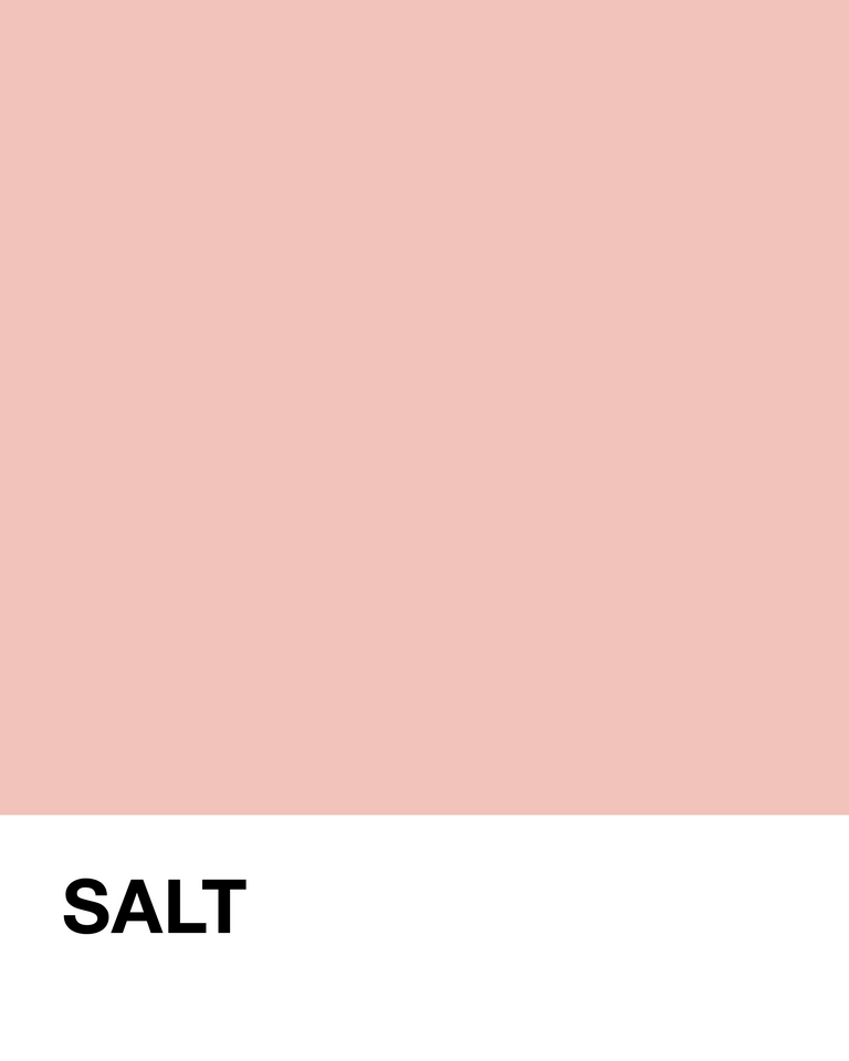 Solid color swatch with the label 'SALT' on a pink background