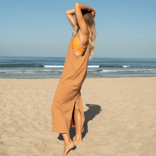 Muscle Dress - Tan Lines (Size S) + Sweet Victory Top - Marigold (Size S)