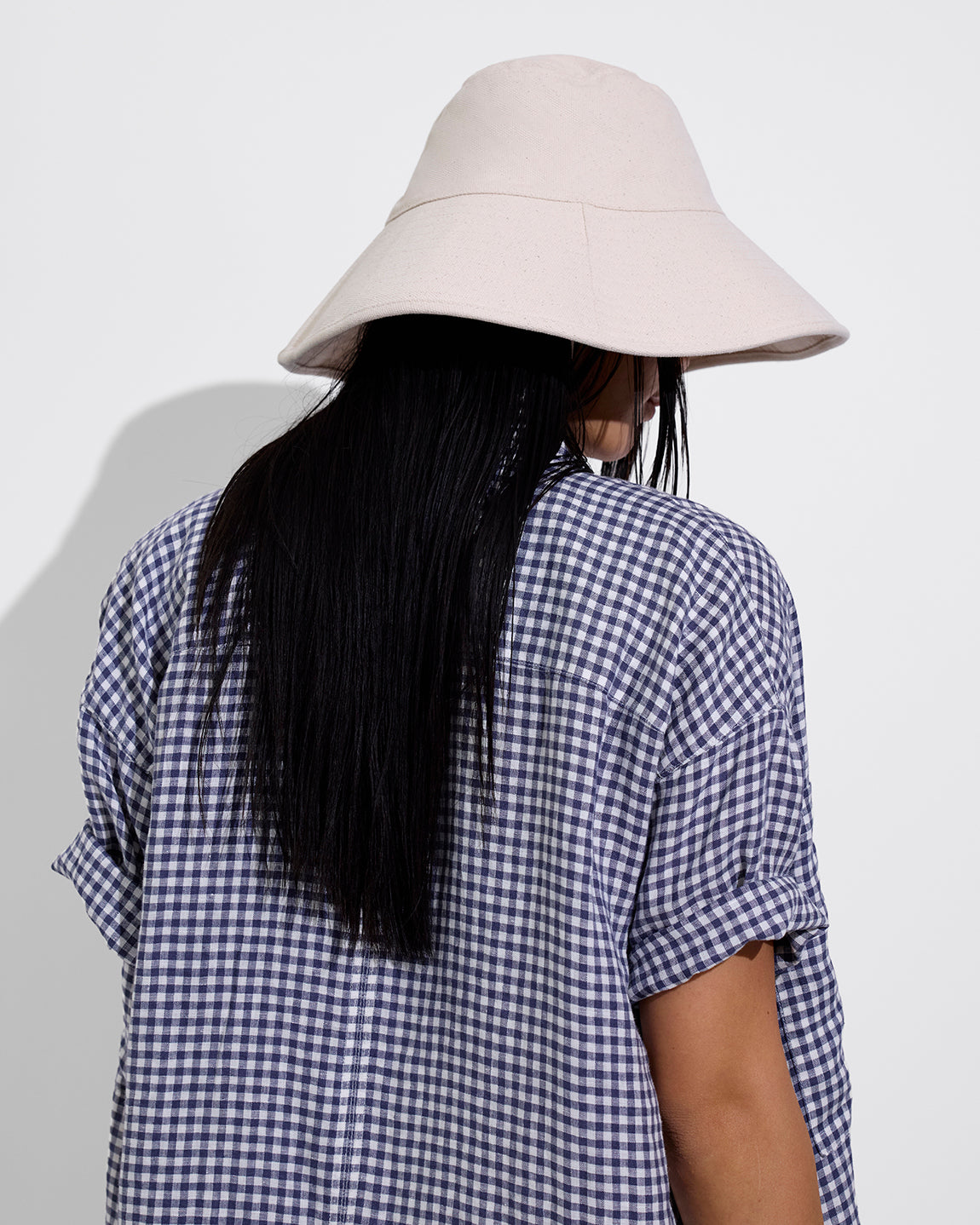 Shady Bucket Hat - Sugar (Size S/M) + Getaway Button Down - Gingham: Varsity / Coconut + Double Scoop Top - Tropics (Size S)