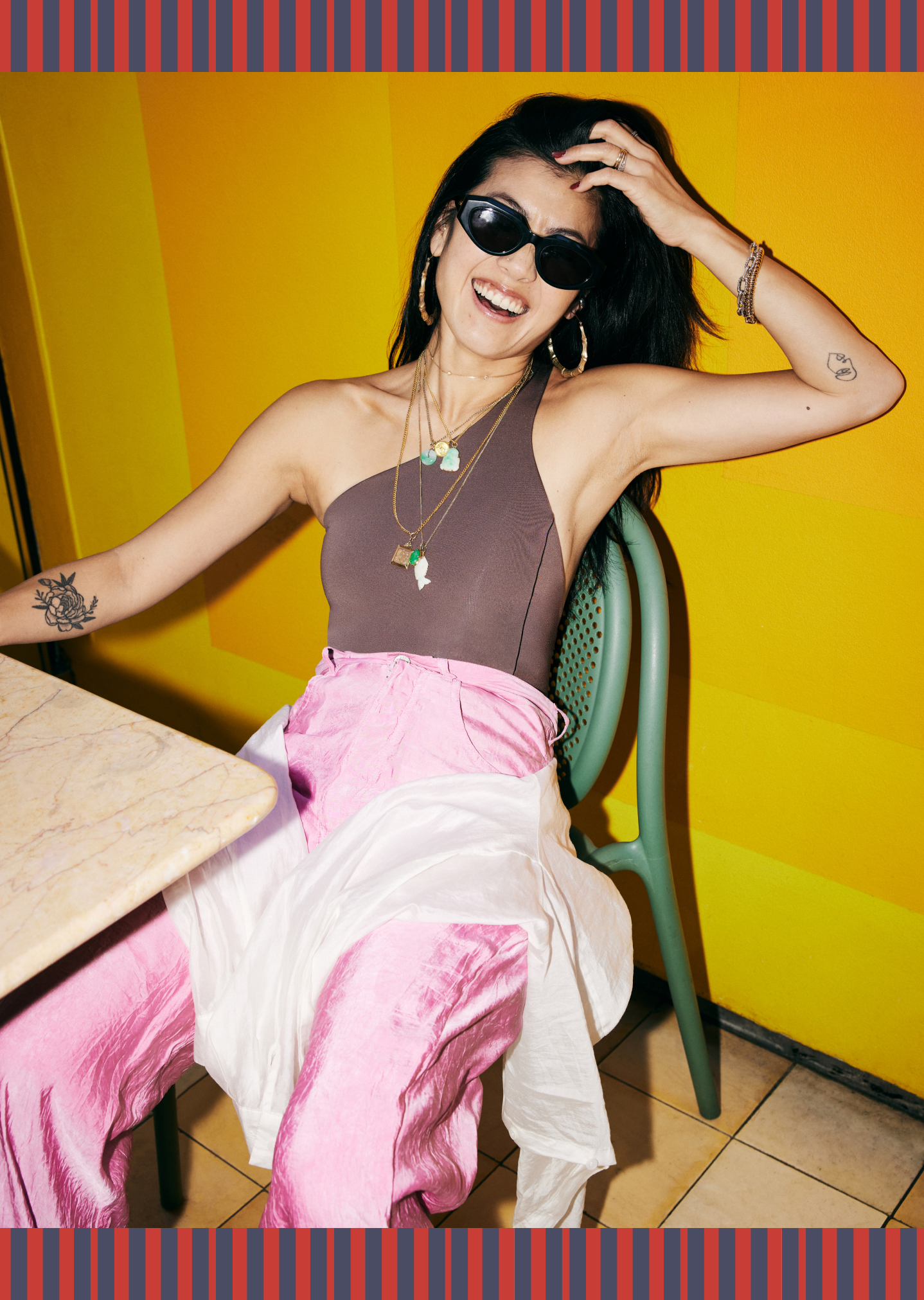 Shoreline Suit in Stormy with pink pants