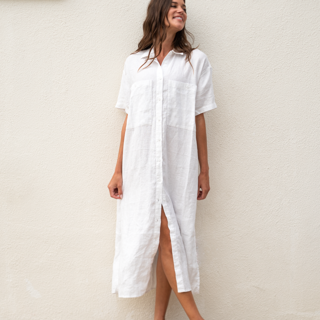 Getaway Shirt Dress - White Linen Cover-up – Left On Friday