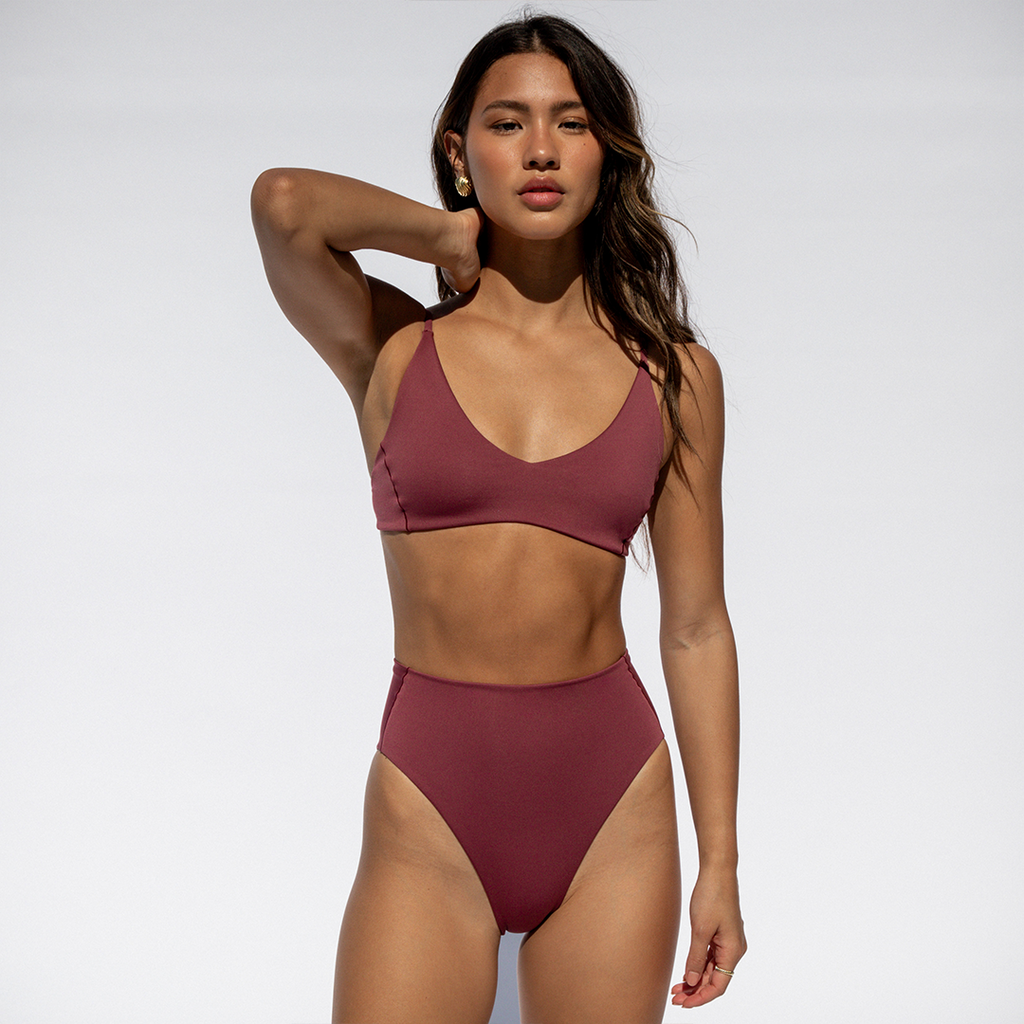 Maroon top swim bottoms
