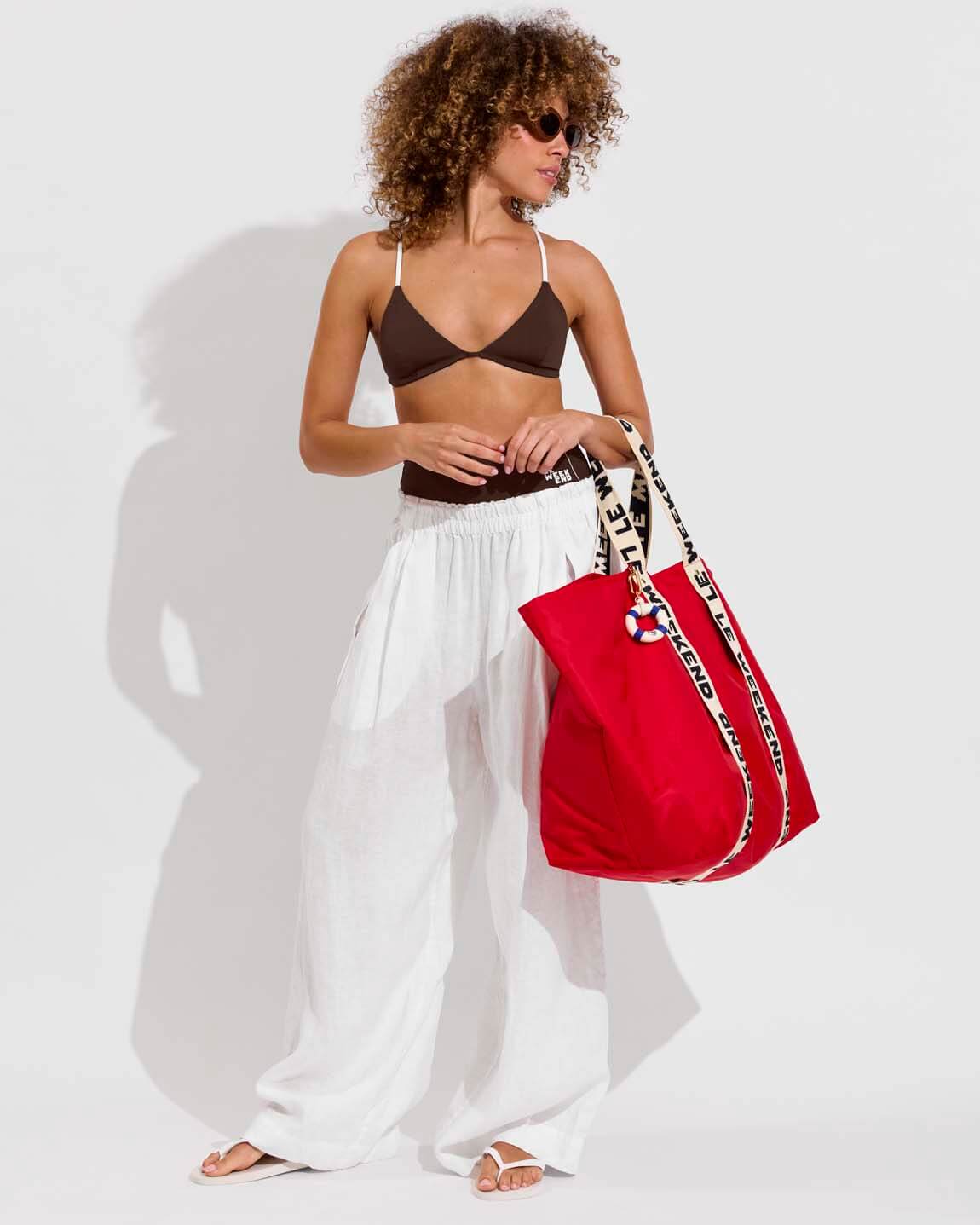 Sandy Top *Clare V Collab - Cold Brew / Coconut + Coastal Pant - Coconut (Size S) with Giant Trop Avion and Le Floaty Fob