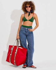 Sandy Top + Hi Hi Bottom *Clare V. Collab - Tropics / First Place / Sweet Chili Heat (Size S) with Giant Trop Avion Bag and Bandana
